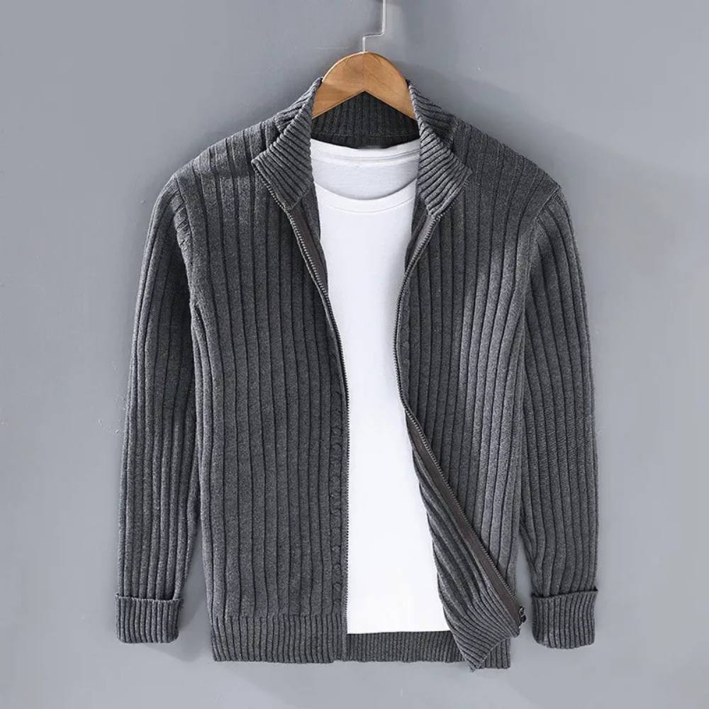 Slim Fit Zip Cardigan with Soft Knit Fabric and Ribbed Cuffs All Vera Mart