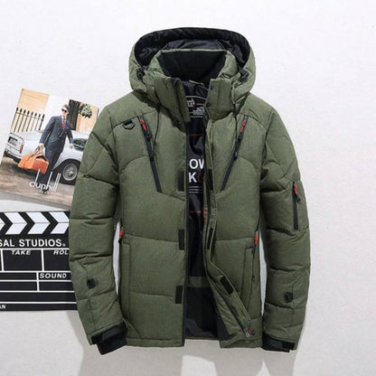 Duck Down Winter Jacket with Detachable Hood and Full Zip Closure