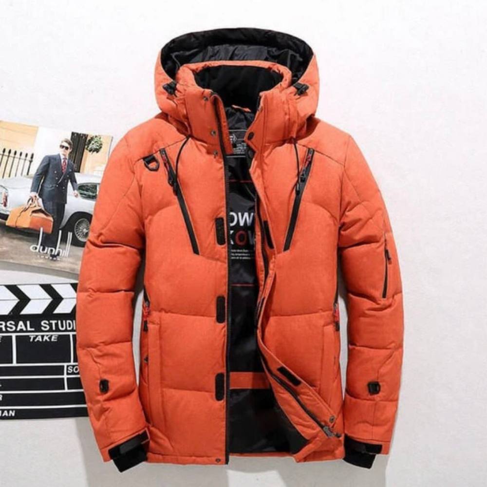 Duck Down Winter Jacket with Detachable Hood and Full Zip Closure