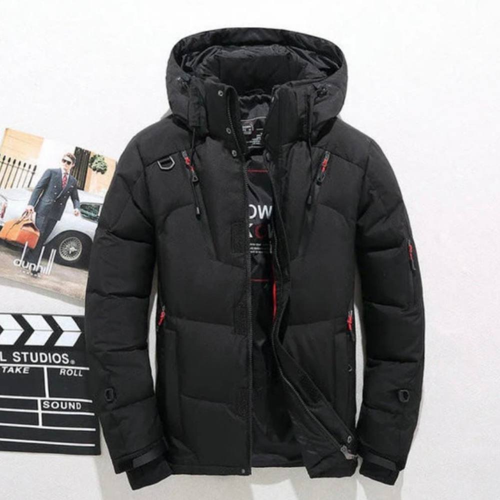 Duck Down Winter Jacket with Detachable Hood and Full Zip Closure