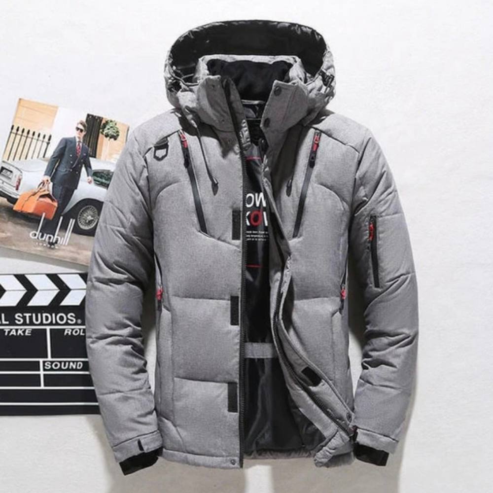 Duck Down Winter Jacket with Detachable Hood and Full Zip Closure