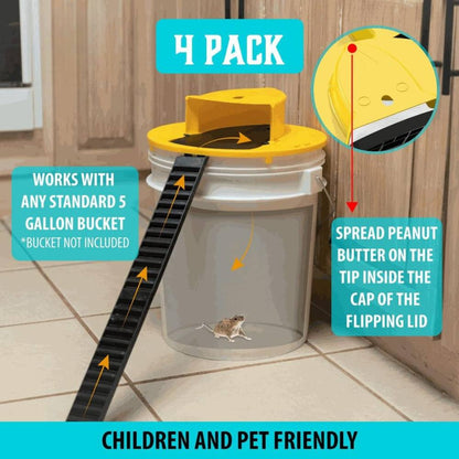 Bucket Lid Rodent Trap with Auto-Reset Mechanism and Weather Resistant Design