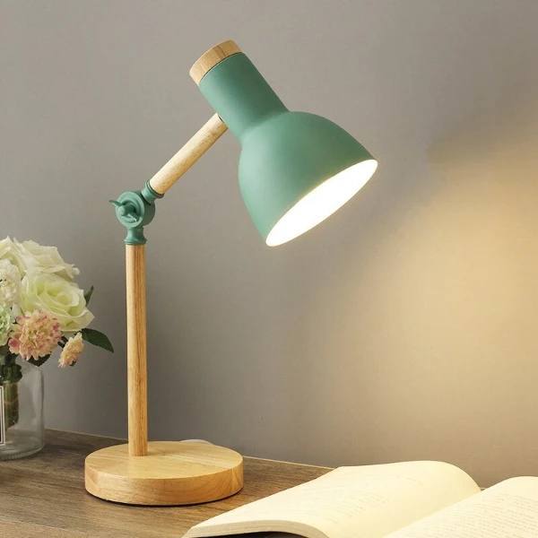 LED Desk Lamp with Touch Dimming and Adjustable Arm, Wooden Base
