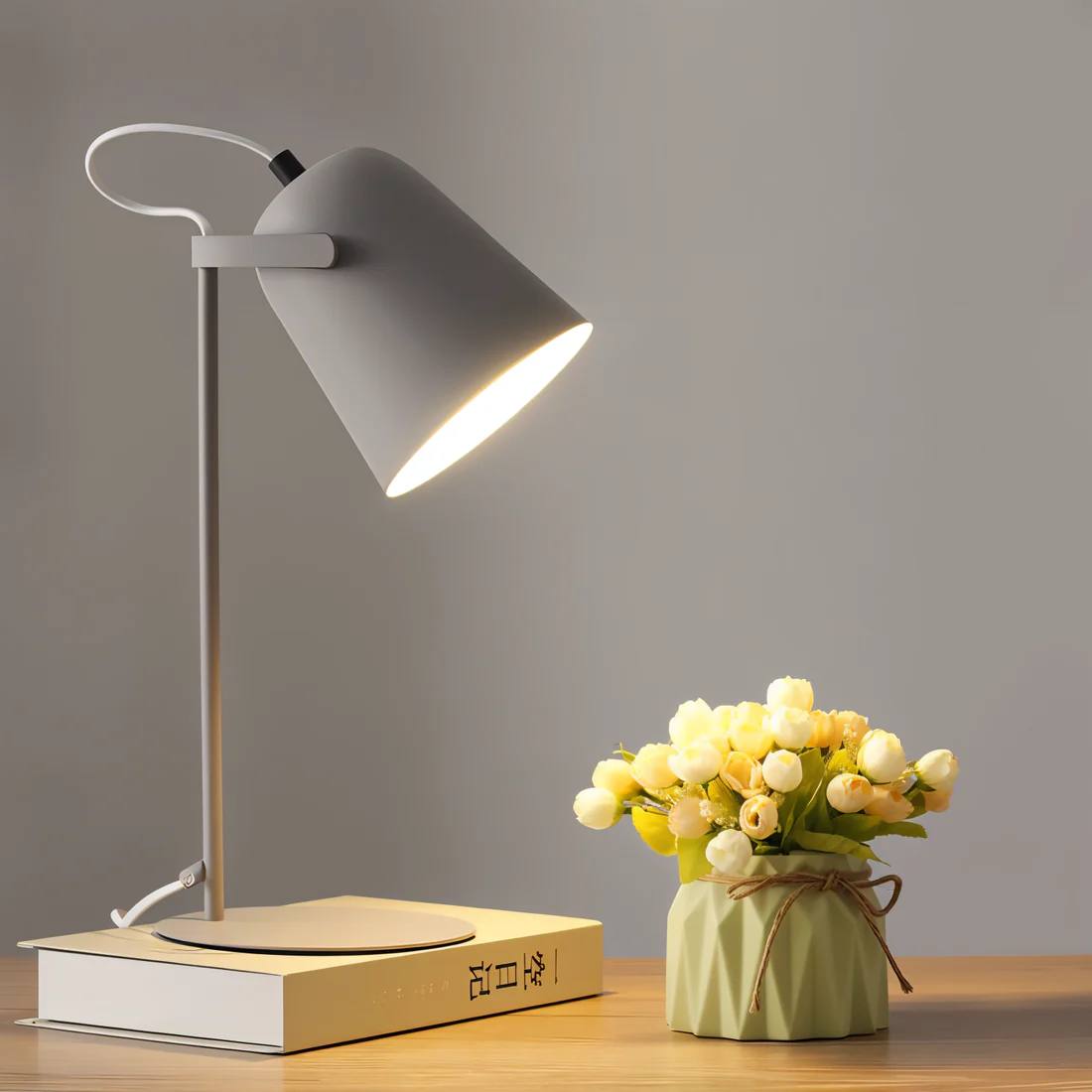 Adjustable Reading Lamp with Tilting Shade and Iron Base, 63 Inch Cord
