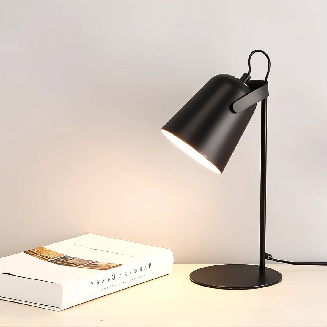 Adjustable Reading Lamp with Tilting Shade and Iron Base, 63 Inch Cord