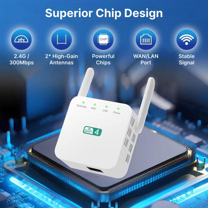 Long Range WiFi Repeater with Wall Penetrating Antenna and Multi-Device Support