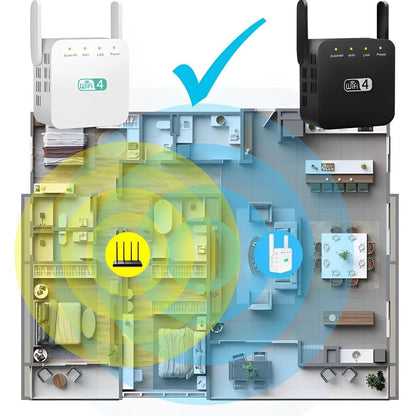 Long Range WiFi Repeater with Wall Penetrating Antenna and Multi-Device Support