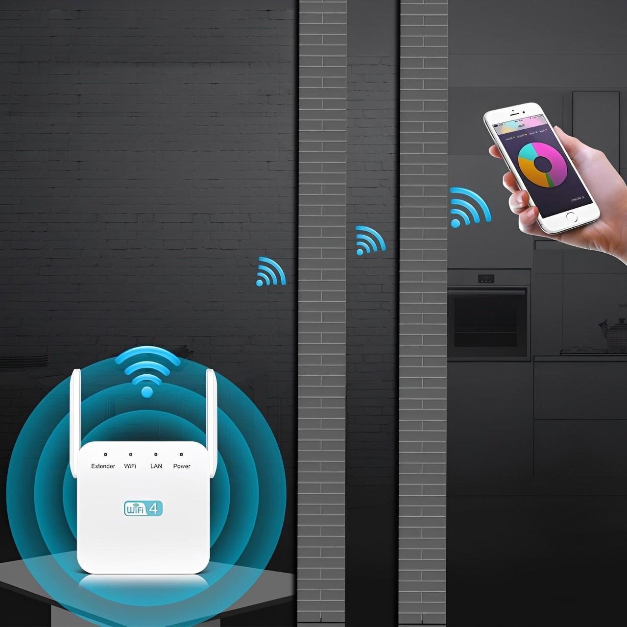 Long Range WiFi Repeater with Wall Penetrating Antenna and Multi-Device Support