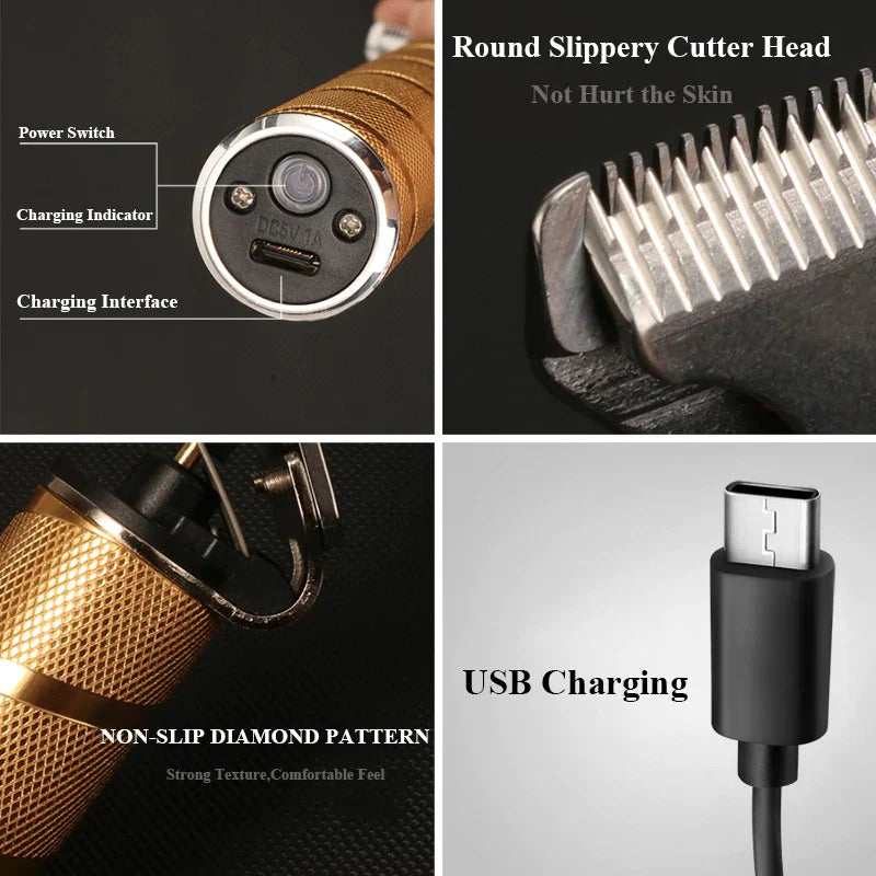 Cordless Metal Hair Clipper with Ceramic Blades and Adjustable Taper Lever, 4 Guide Heads