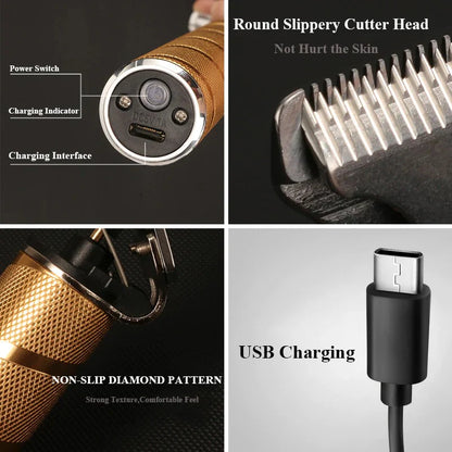 Cordless Metal Hair Clipper with Ceramic Blades and Adjustable Taper Lever, 4 Guide Heads