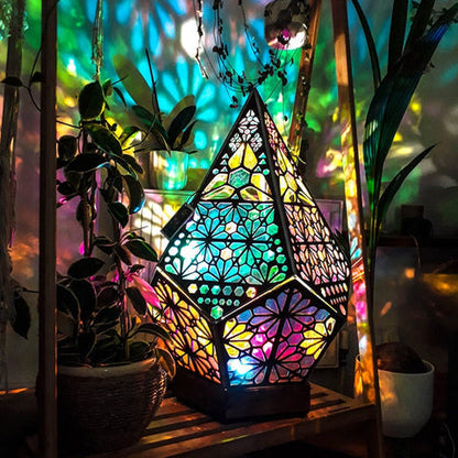 Projection Night Light with Wooden Frame and Colored Wall Patterns