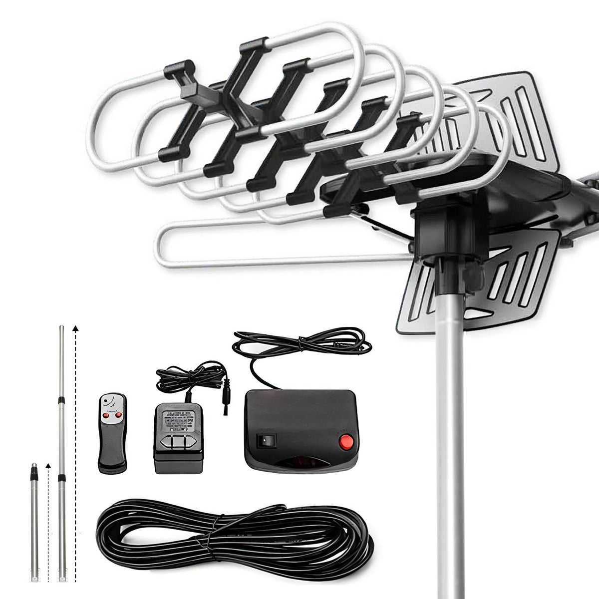 Outdoor HD TV Antenna with 360 Degree Motorized Rotation and Remote Control, 33ft Cable
