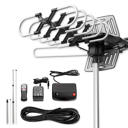 Outdoor HD TV Antenna with 360 Degree Motorized Rotation and Remote Control, 33ft Cable