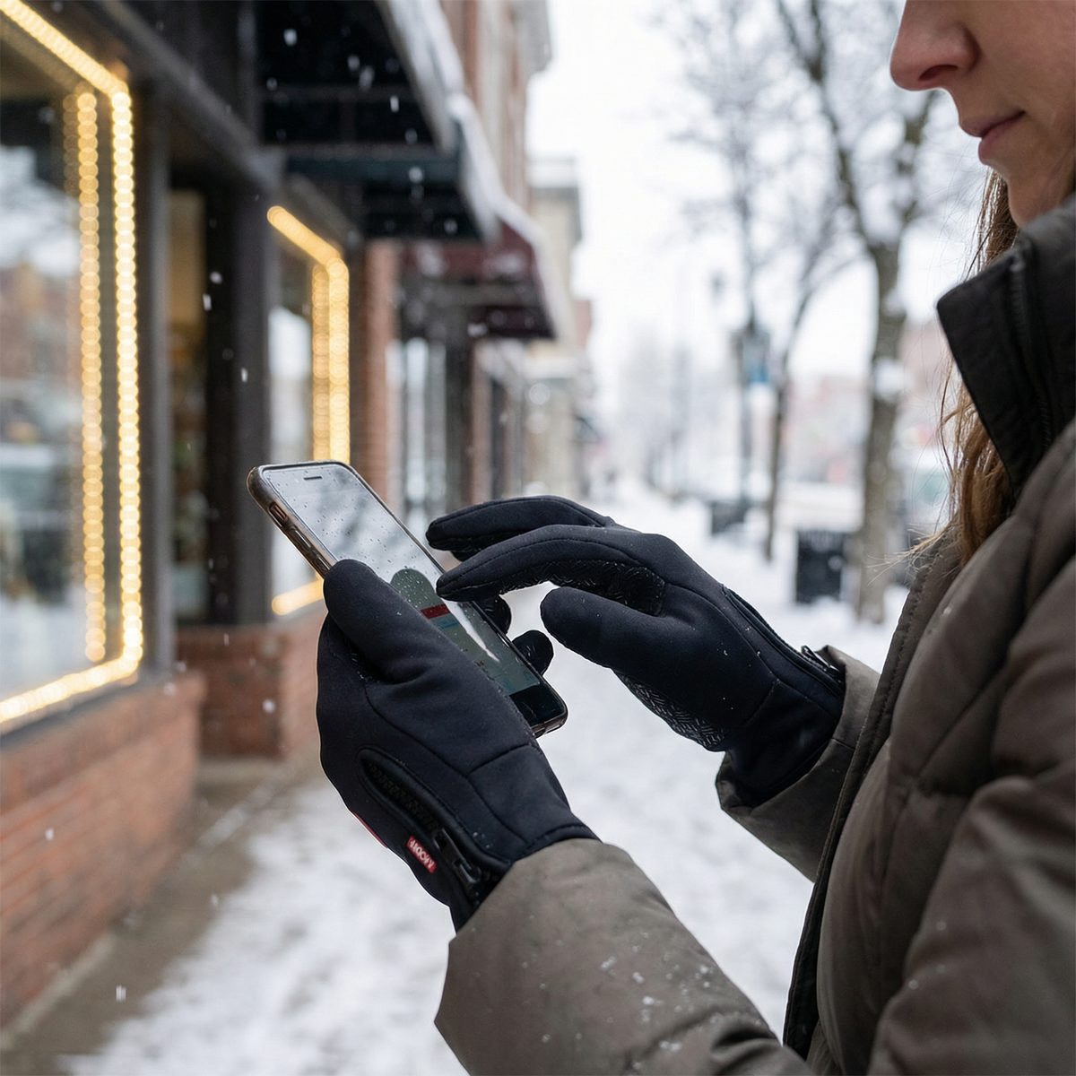 Touchscreen Winter Gloves with Silicone Grip Palm and Zippered Wrist Cuff