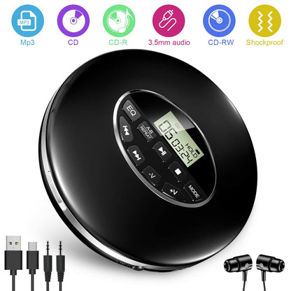Portable CD Player with Anti-Skip Protection and Five Sound Modes, LCD Display
