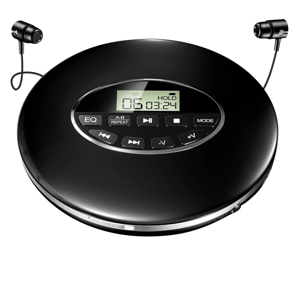 Portable CD Player with Anti-Skip Protection and Five Sound Modes, LCD Display