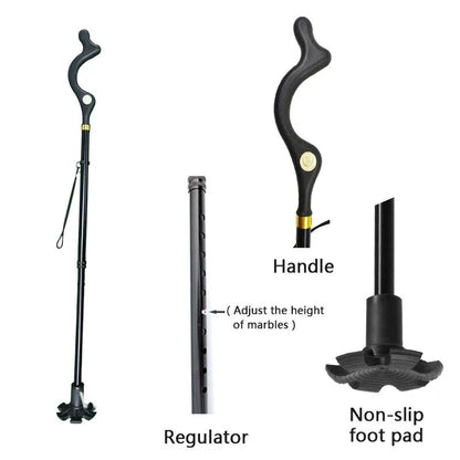 Adjustable Walking Stick with Ergonomic Handle and 360 Rotating Tip, 12 Height Settings