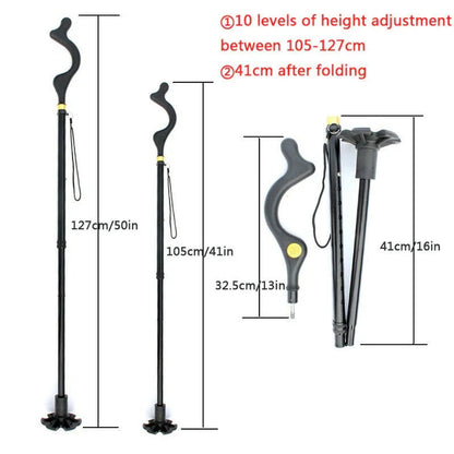 Adjustable Walking Stick with Ergonomic Handle and 360 Rotating Tip, 12 Height Settings