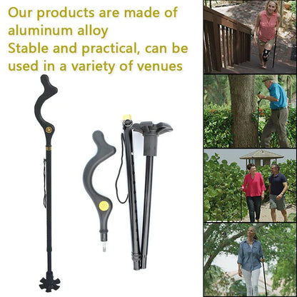 Adjustable Walking Stick with Ergonomic Handle and 360 Rotating Tip, 12 Height Settings