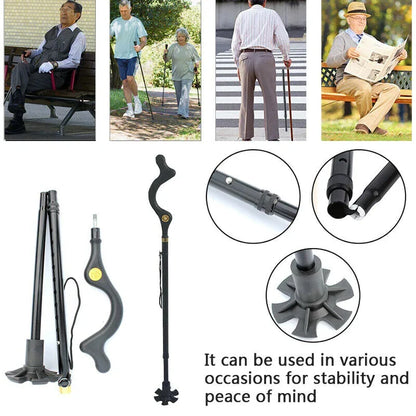 Adjustable Walking Stick with Ergonomic Handle and 360 Rotating Tip, 12 Height Settings