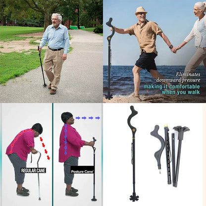 Adjustable Walking Stick with Ergonomic Handle and 360 Rotating Tip, 12 Height Settings