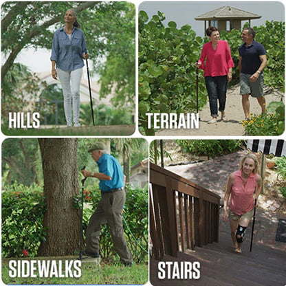 Adjustable Walking Stick with Ergonomic Handle and 360 Rotating Tip, 12 Height Settings