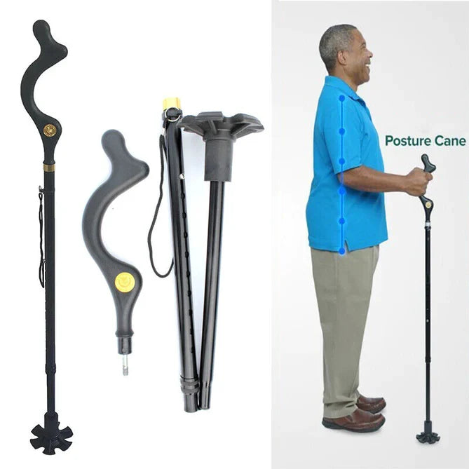 Adjustable Walking Stick with Ergonomic Handle and 360 Rotating Tip, 12 Height Settings