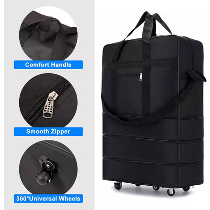 Rolling Duffle Bag with Five-Wheel System and Expandable Storage for Travel