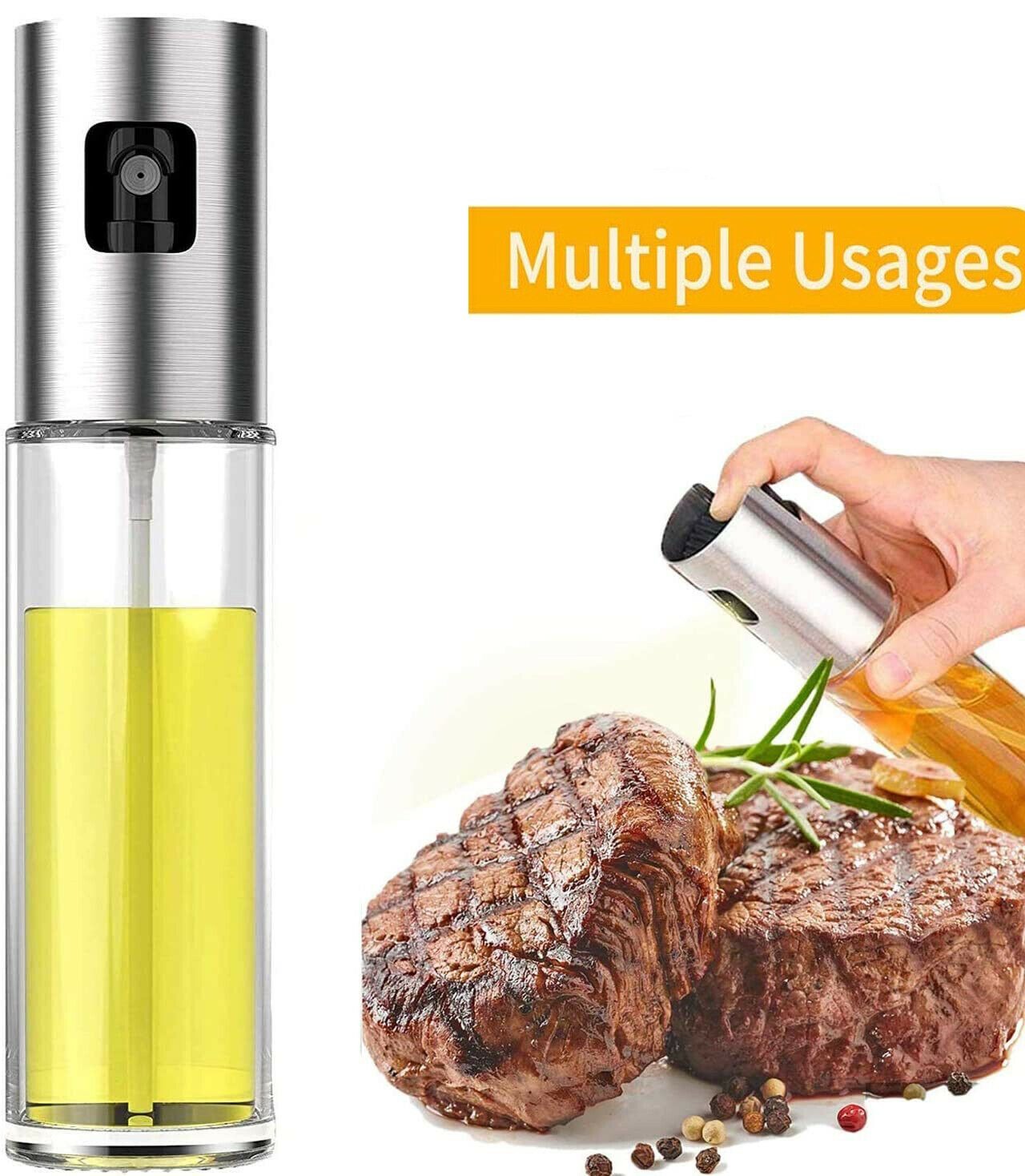 Pump Spray Oil Mister with Glass Chamber and Stainless Steel Top