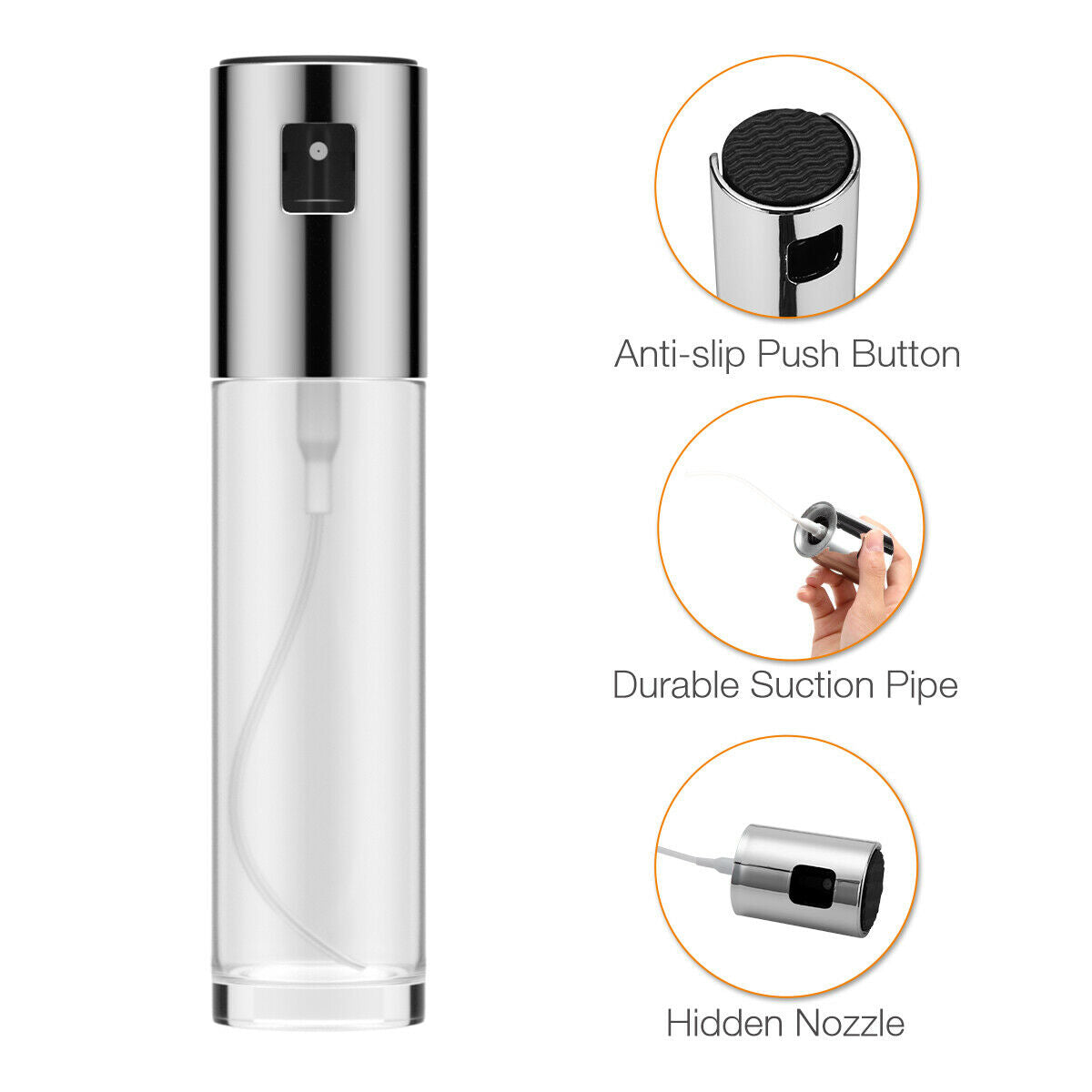 Pump Spray Oil Mister with Glass Chamber and Stainless Steel Top