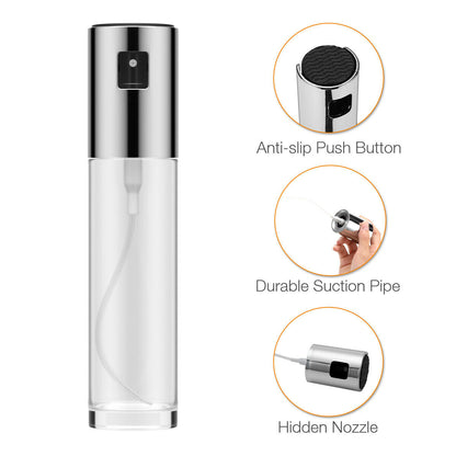 Pump Spray Oil Mister with Glass Chamber and Stainless Steel Top