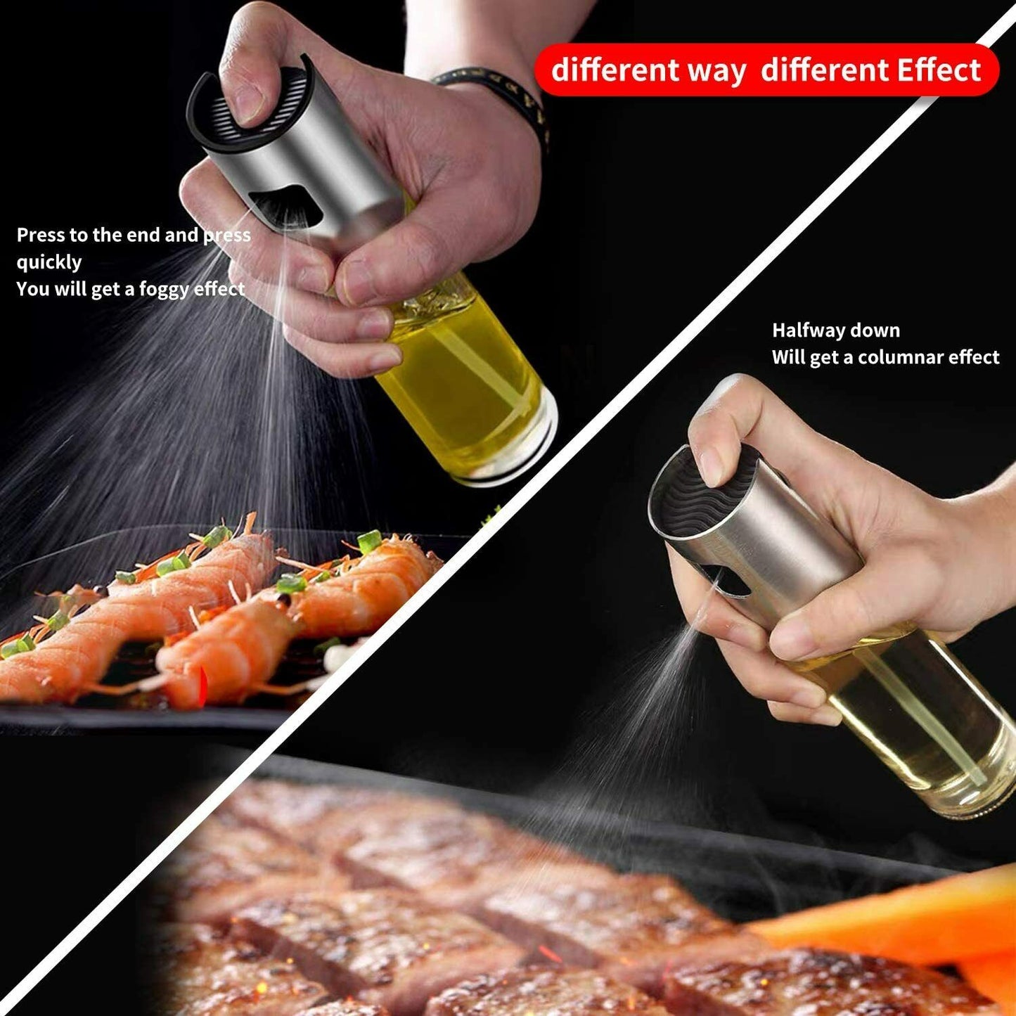 Pump Spray Oil Mister with Glass Chamber and Stainless Steel Top