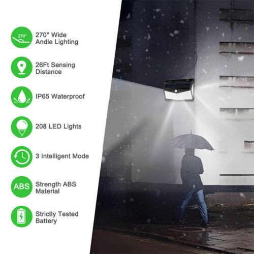 Outdoor Motion Sensor Flood Light with Solar Panel and 16-Foot Detection Range