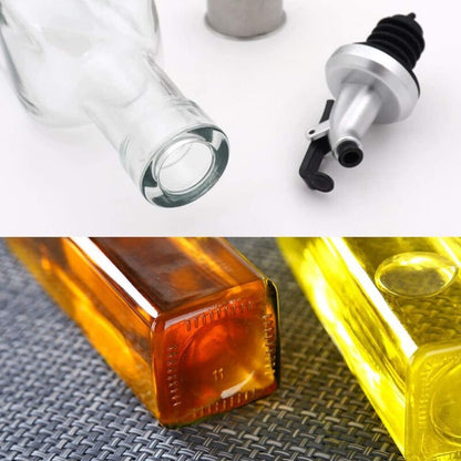 Glass Oil and Vinegar Cruet Set with Lever Release Spout and Airtight Stoppers, 4-Pack