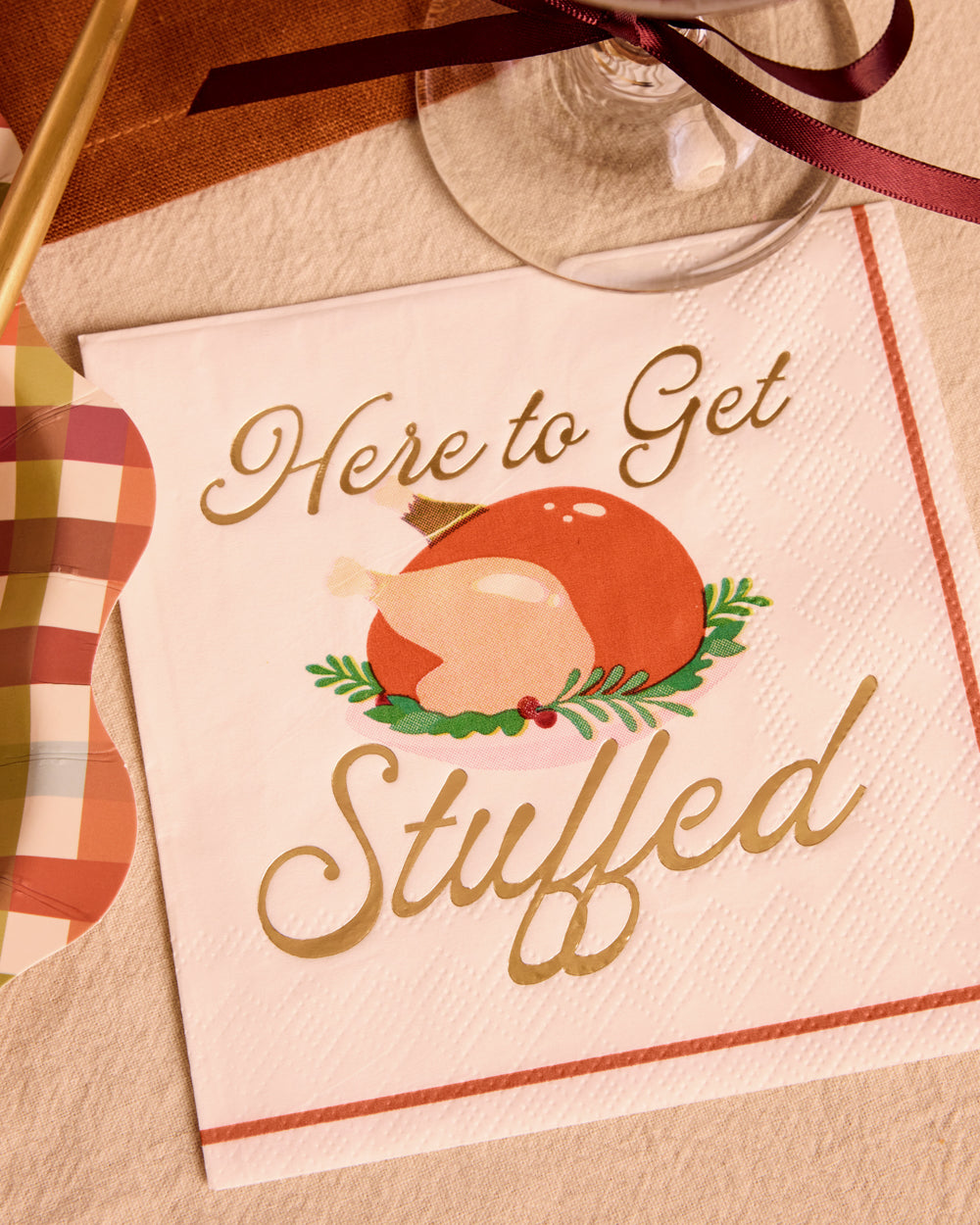 Turkey Cocktail Napkins with Gold Foil Script, 50-Count