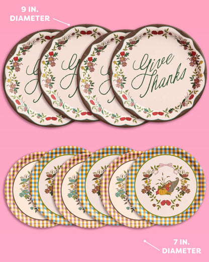Autumn Iridescent Paper Plates with Mixed Patterns, 9 and 7 Inch Set