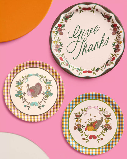 Autumn Iridescent Paper Plates with Mixed Patterns, 9 and 7 Inch Set