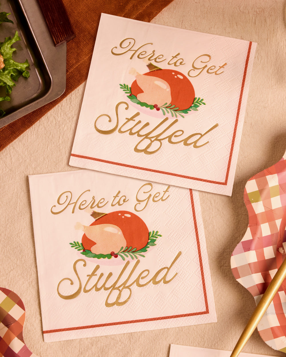 Turkey Cocktail Napkins with Gold Foil Script, 50-Count