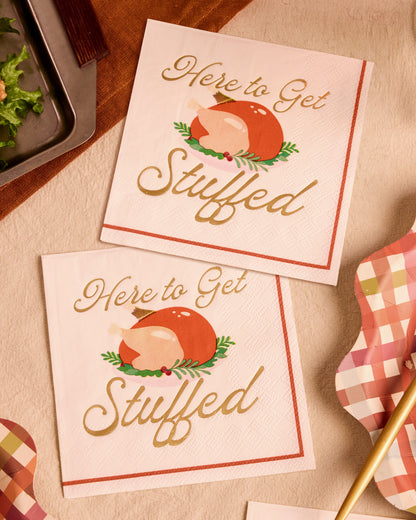 Turkey Cocktail Napkins with Gold Foil Script, 50-Count