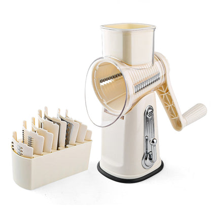 Rotary Food Shredder with Interchangeable Drums and Suction Base, Hand Crank