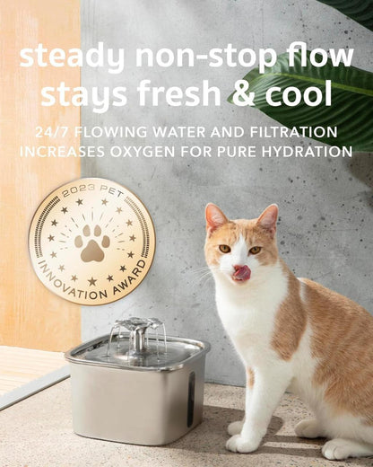 Stainless Steel Cat Water Fountain with Five Stage Filtration and Adjustable Flow, 95oz