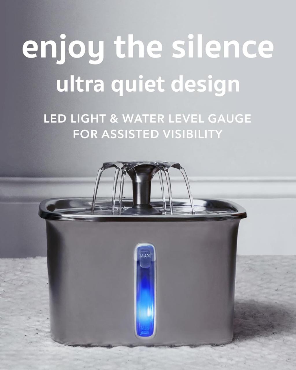 Stainless Steel Cat Water Fountain with Five Stage Filtration and Adjustable Flow, 95oz
