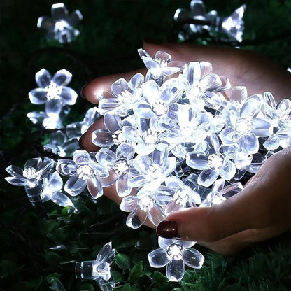Solar Cherry Blossom String Lights with 50 Bulbs and Copper Wire, 5 Meter Length All Vera Mart
