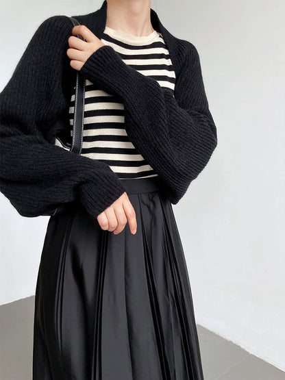 Open Front Knit Cardigan with Viscose Elastane Blend and Full Sleeve Coverage