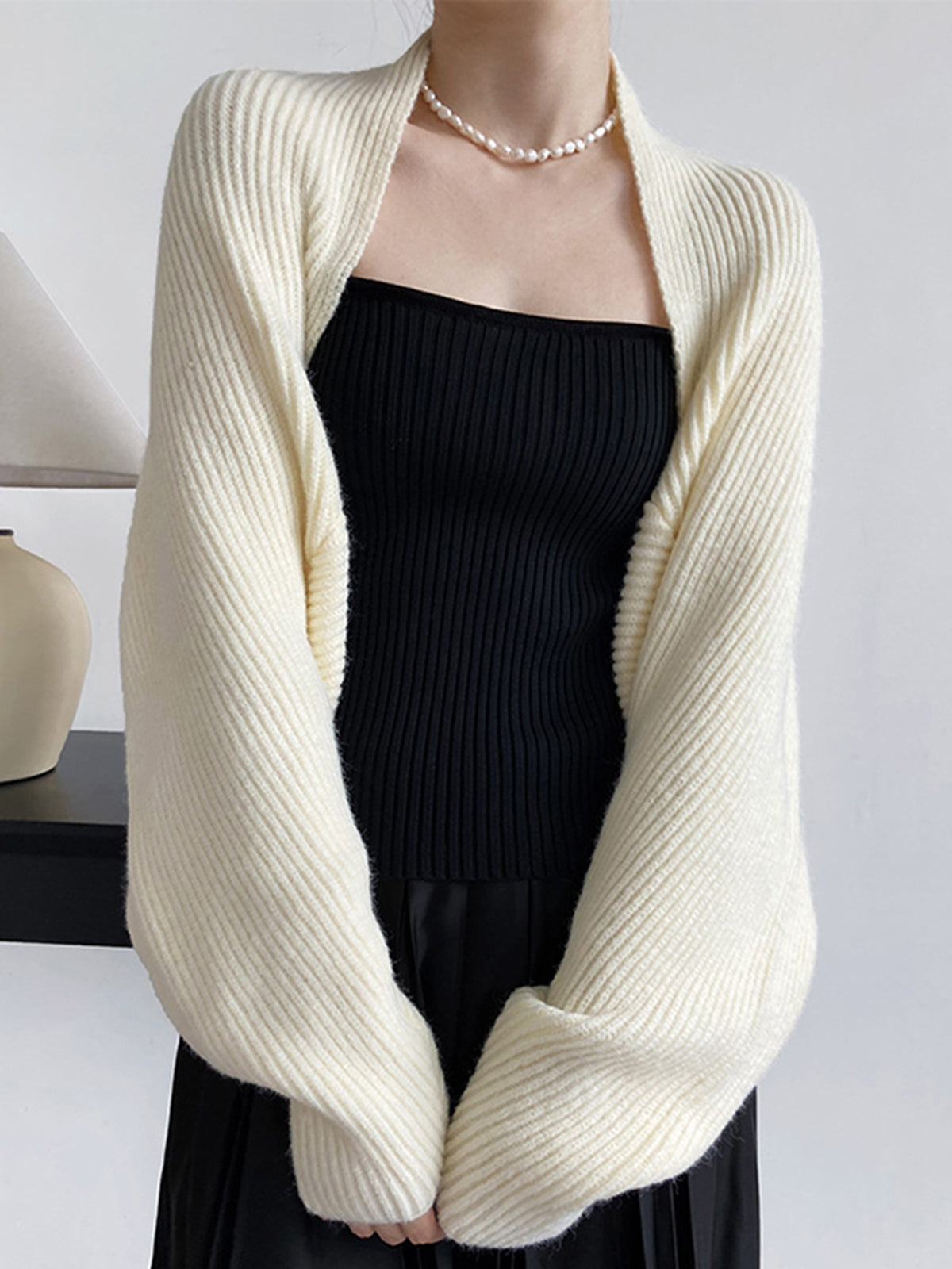 Open Front Knit Cardigan with Viscose Elastane Blend and Full Sleeve Coverage