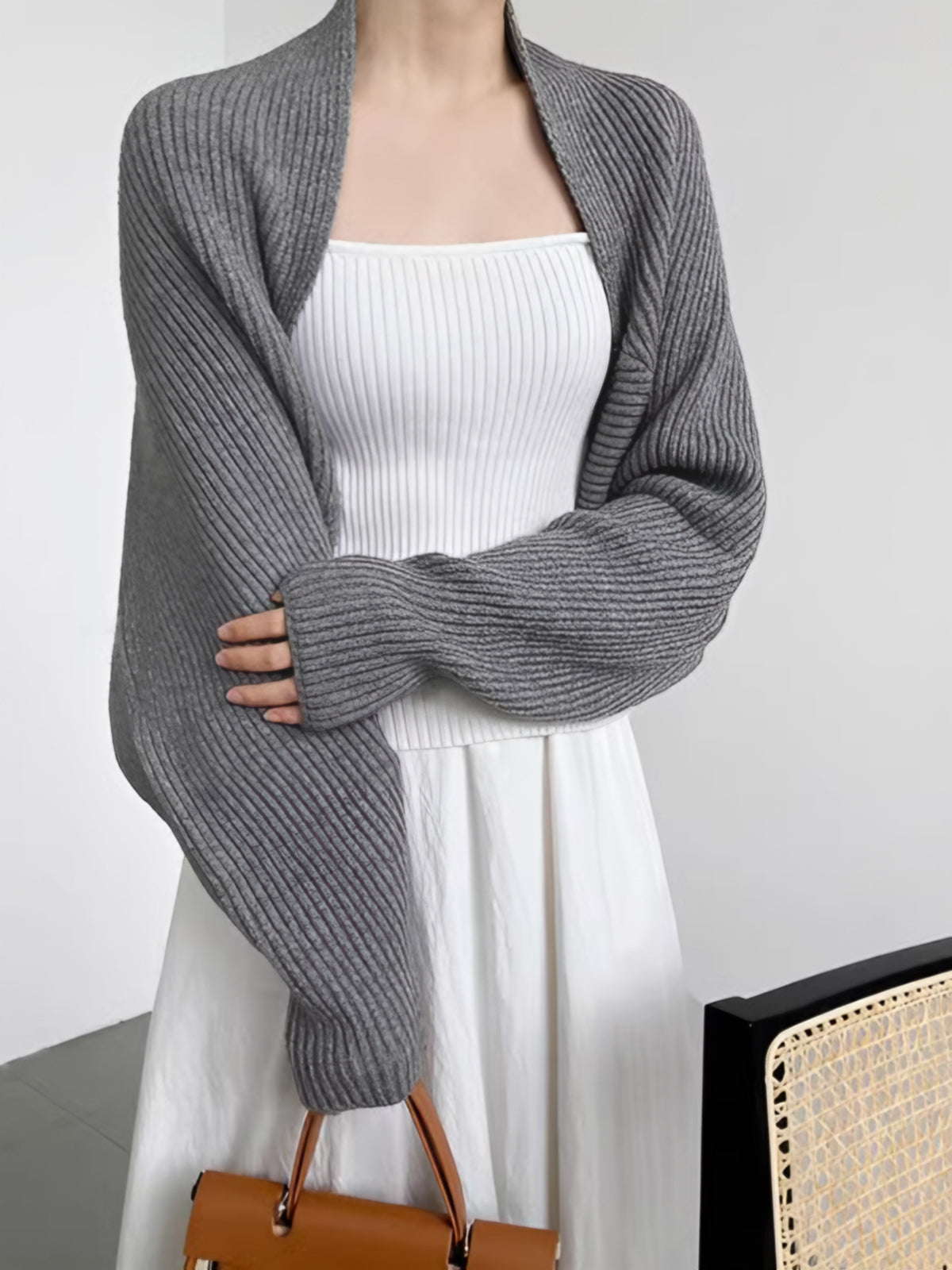 Open Front Knit Cardigan with Viscose Elastane Blend and Full Sleeve Coverage