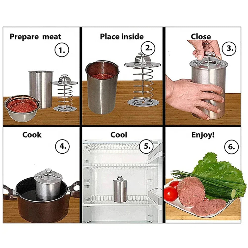 Stainless Steel Meat Press with Built-In Thermometer and Compression Spring
