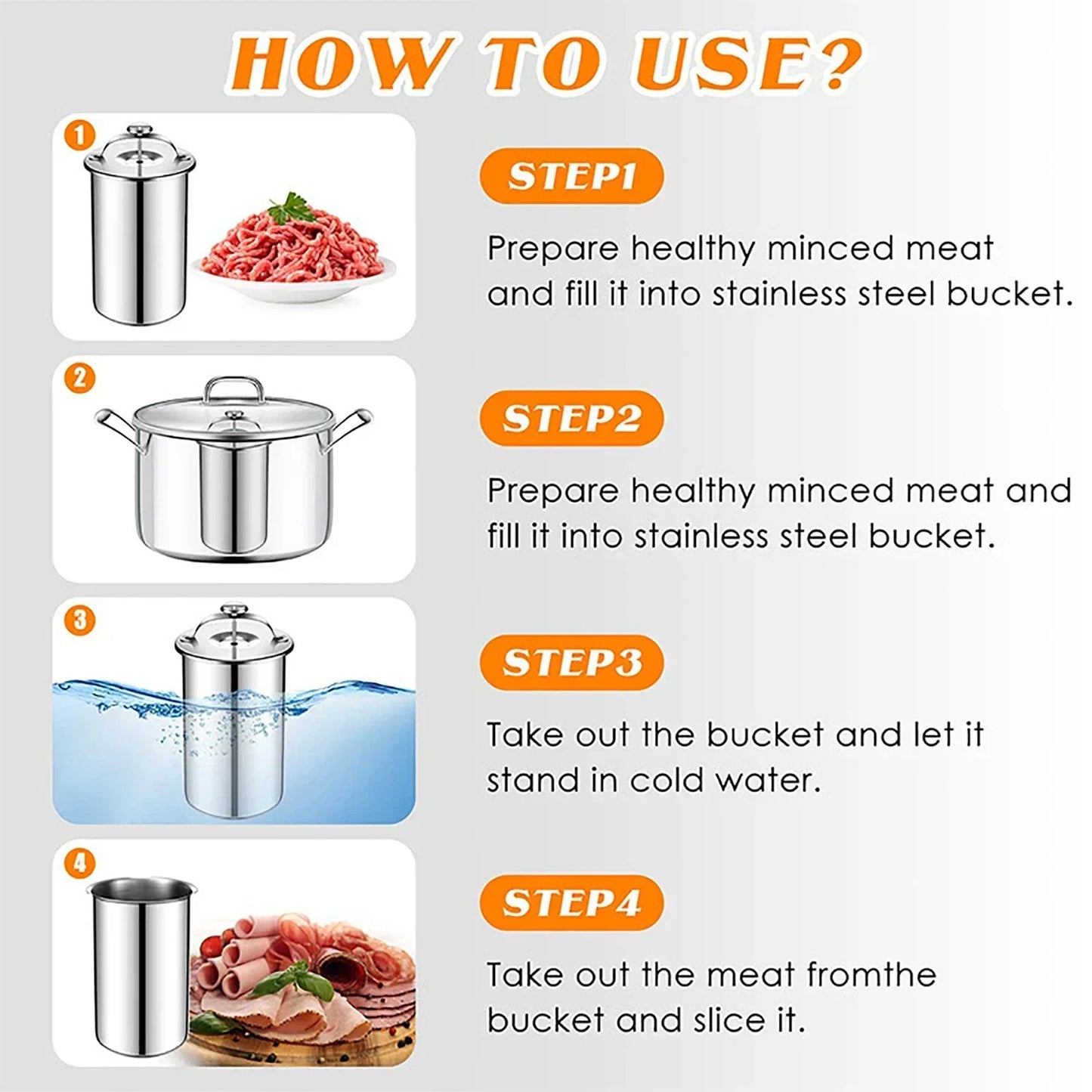 Stainless Steel Meat Press with Built-In Thermometer and Compression Spring