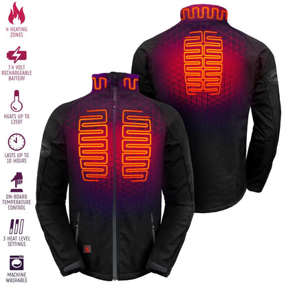 Mens Heated Softshell Coat with Touch Button Control and 7V Power Bank for Cold Weather