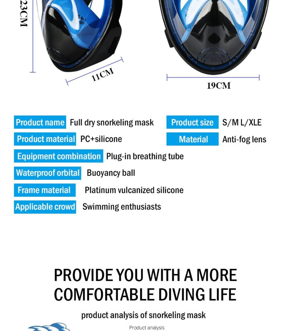 Full Face Snorkel Mask with Anti Fog Dual Breathing and 180° Panoramic View All Vera Mart
